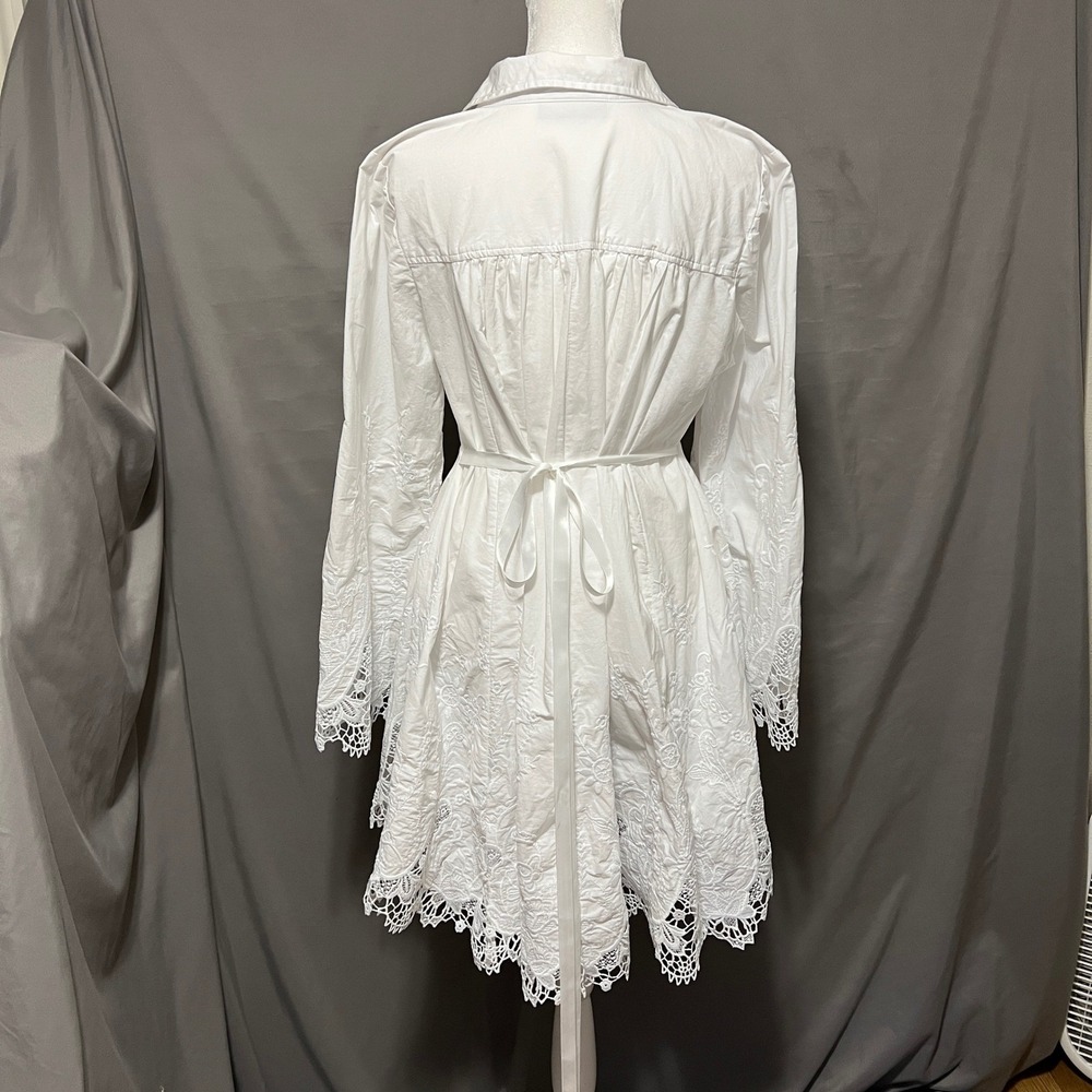 Roaman's White Cotton Embroidered Lace Trim Dress Women's Long Sleeve Fairy Boho - Picture 3 of 9